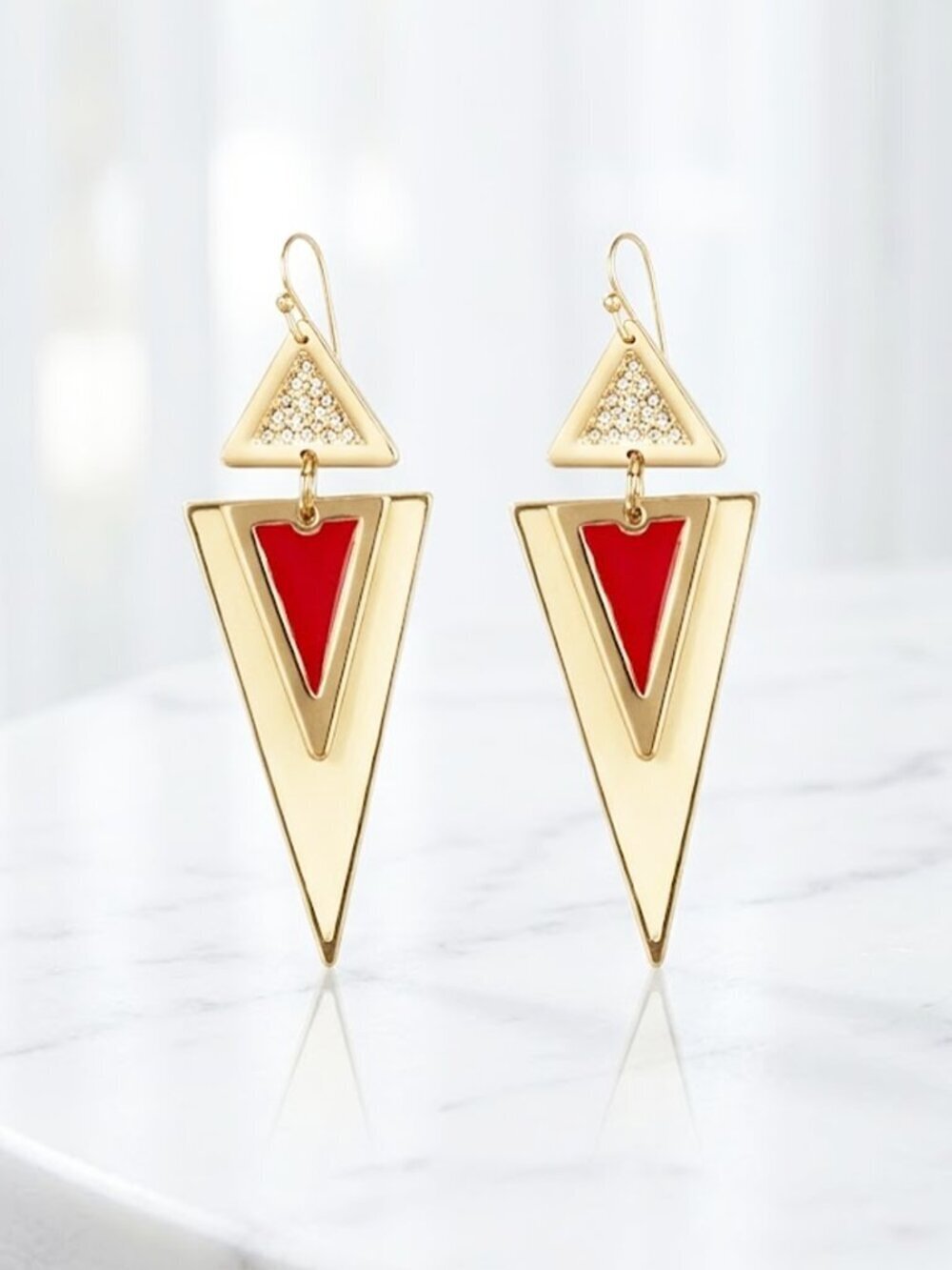 Ladies Red Retro Triangular Earrings